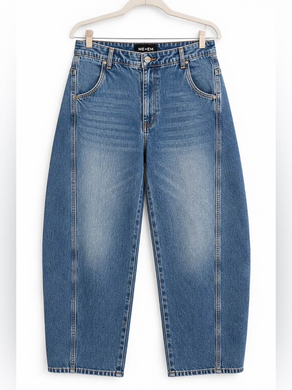 ME+EM Blue Barrel Leg Jeans High Rise Curved Seam Denim US 10